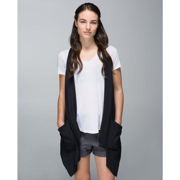 Lululemon Washed Black Sleeveless Wrap Draped Tranquility Vest SZ S - Picture 1 of 11